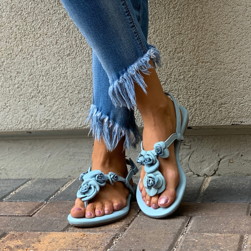 Blue Sky Roses T Strap Leather Slingback Sandal - Picture 4 of 7